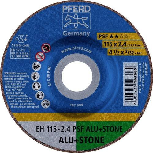 PFERD Trennscheibe PSF ALU+STONE EH gekröpft, Farbe Blau, Durchmesser: 115 mm, Bohrung: 22,23 mm, 25 Stück - Bild 1