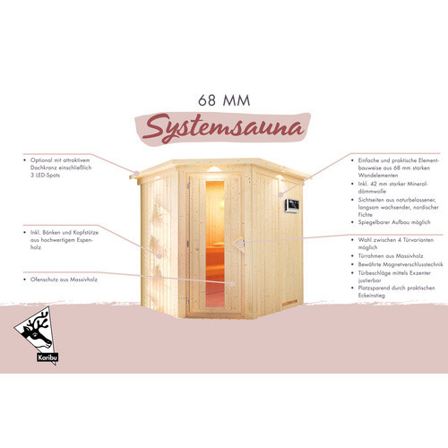 Karibu Sauna Maardu aus Fichtenholz mit 9 kW Saunaofen und externer Steuerung für 3 Personen, beige, B/T/H: 170 x 198 x 196 cm - Bild 2