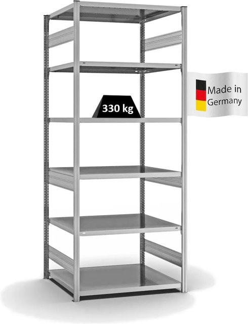 PROREGAL Fachbodenregal Stecksystem T-Profil Heavy-Duty Grundregal, 6 Ebenen, verzinkt, Farbe: Silber, H x B x T: 250 x 100 x 80 cm - Bild 1