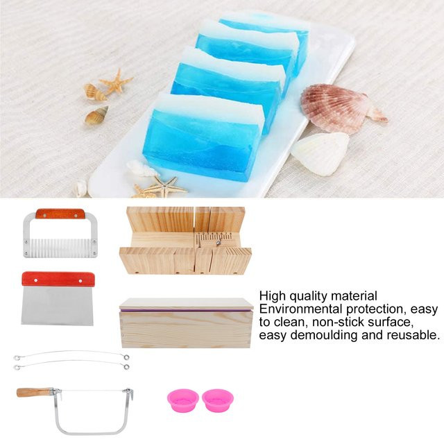 9-teiliges Set zur Seifenherstellung mit Silikonformen und Holz-Brotmesser, 1200 ml, Mehrfarbig - Bild 1