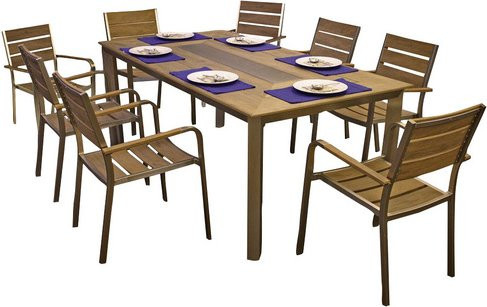 Gartenmöbelset Garden Pleasure Florence in Braun mit 9-teiliger Tischgruppe aus Aluminium und Nonwood - Bild 3