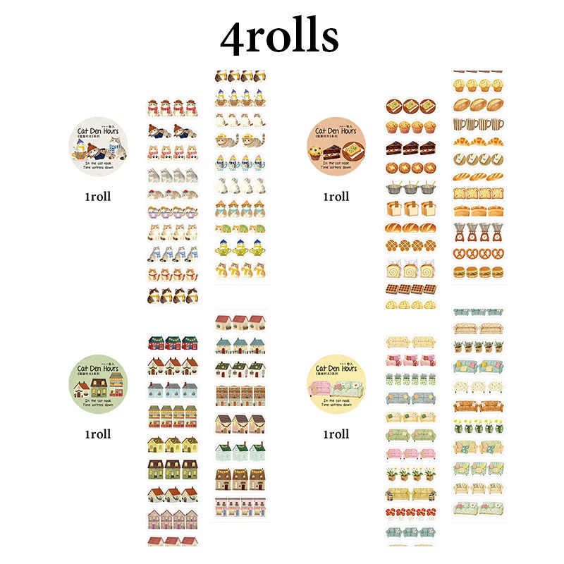 Mr.Paper Washi Tape Rolle mit Katzen- und Bäckerei-Motiv in Multicolour, 200 cm Dekorationsband für Scrapbook, Tagebuch und DIY-Projekte - Bild 3