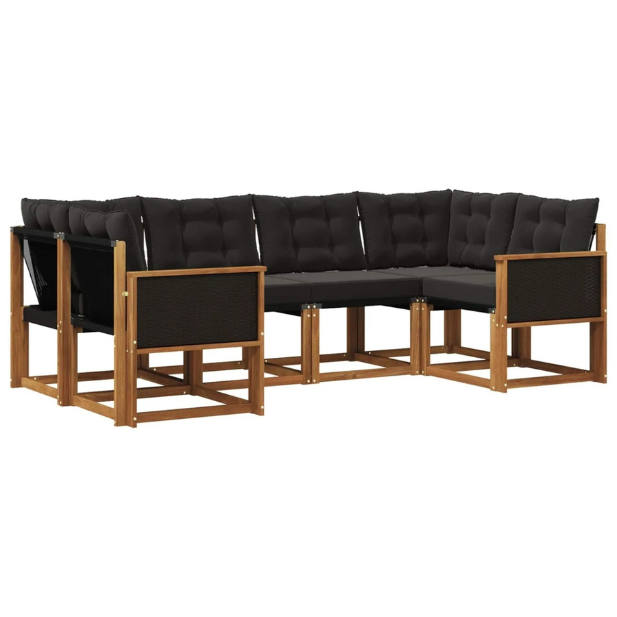 vidaXL Outdoor-Sofagarnitur L-Form aus Akazienholz mit 6 Kissen in Schwarz und Braun - Bild 2