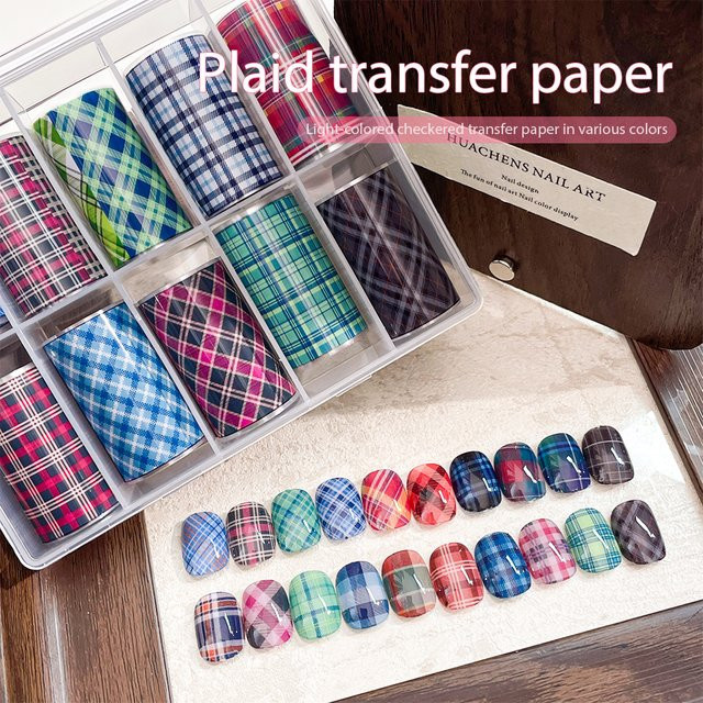 Kaniu Nageltransferfolien, kariert, metallic, 10 Rollen - Bild 1
