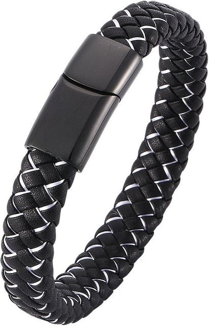 Armband Herren, Leder, Edelstahl, Schwarz, 19cm - Bild 1