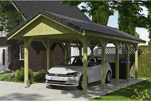 SKANHOLZ Carport Wallgau in Grün, B/T: 380 x 750 cm, Firsthöhe: 313 cm, imprägniert - Bild 1