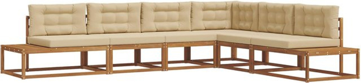 Modernes Outdoor-Sofagarnitur Loungemöbel aus Akazie mit Polyesterpolstern von vidaXL in Natur und Beige - Bild 1