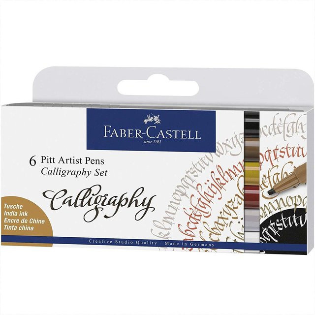 Faber Castell Pitt Artist Pen Calligraphy Tuschestifte mit Brush Spitze, 6 Stück, Mehrfarbig - Bild 1