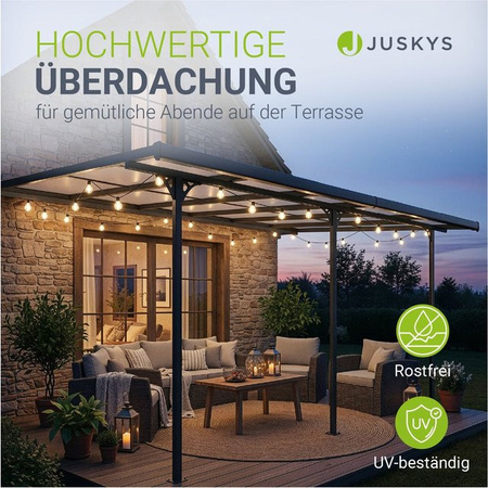 Juskys Terrassendach Borneo Aluminium mit Doppelstegplatten in Anthrazit, B/T: 4 x 3 m