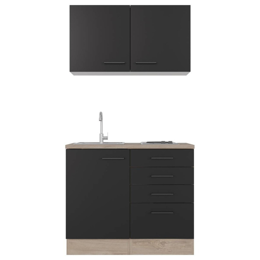 Flex-Well Miniküche Capri in Schwarz Matt mit E-Geräten, Breite: 100 cm, Höhe: 200 cm, Tiefe: 60 cm - Bild 3