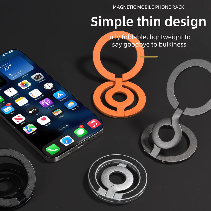 WSSHE Magnetische Metall-Autohalterung mit Doppelring und Magsafe Funktion, Multifunktionaler Desktop-Ständer, Schwarz - Bild 2