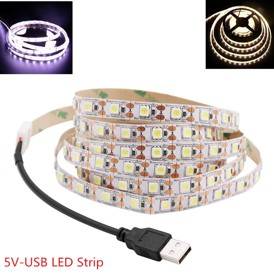 XUNATA USB LED-Streifen 5050 für TV-Hintergrundbeleuchtung, Kaltweiß und Warmweiß, 60 LEDs/m, 5V - Bild 2