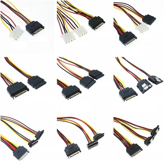 MACDOT SATA 15-poliger Stecker auf SATA SSD IDE 4-polige Buchse Adapter Eins-zu-Zwei für Festplatten und Netzteilkabel in Schwarz - Bild 1