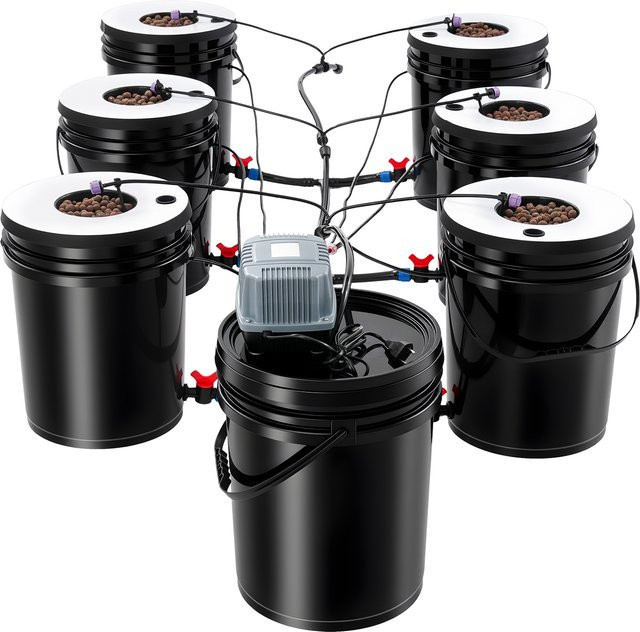 Bymaocar 7-Eimer DWC Hydroponik-System mit Luftpumpe für Blattgemüse, Schwarz - Bild 1