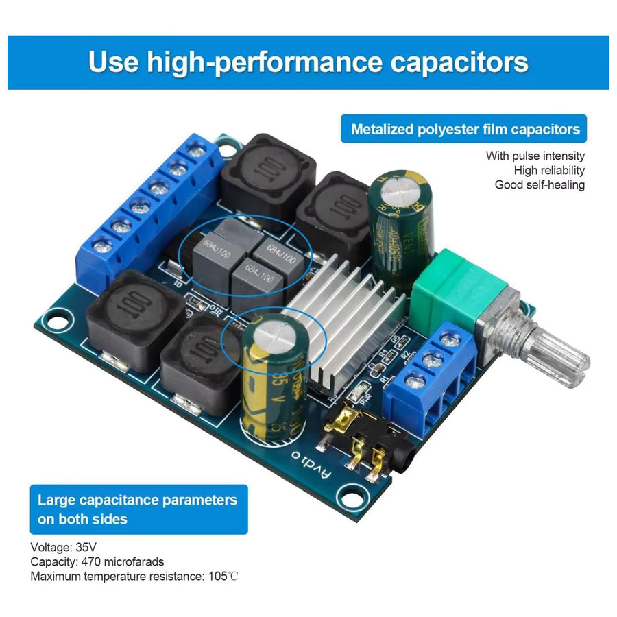 Digitale Verstärkerplatine TPA3116D2 Zweikanal Audio-Stereo-AMP mit 2 x 50 W Leistung in Blau - Bild 2