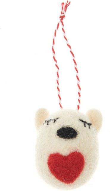 Rico Design Filzbär mit Herz in Weiß als Weihnachtsfigur zum Aufhängen - Bild 1