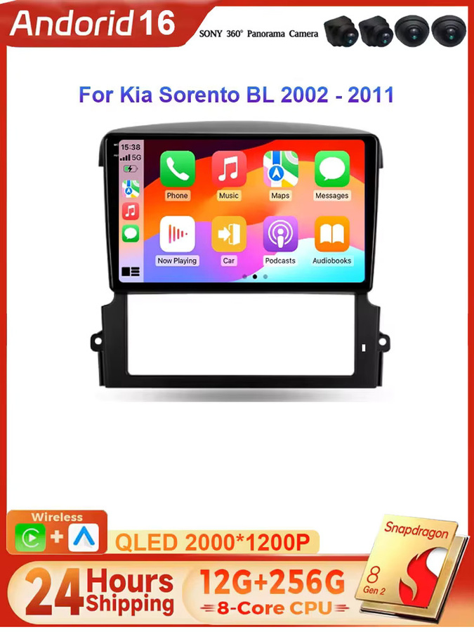TIEYEZ Android 16 Autoradio mit Carplay und GPS Navigation für Kia Sorento BL 2002 - 2011, 2DIN Multimedia Video Player mit 5G Wifi, Schwarz - Bild 4