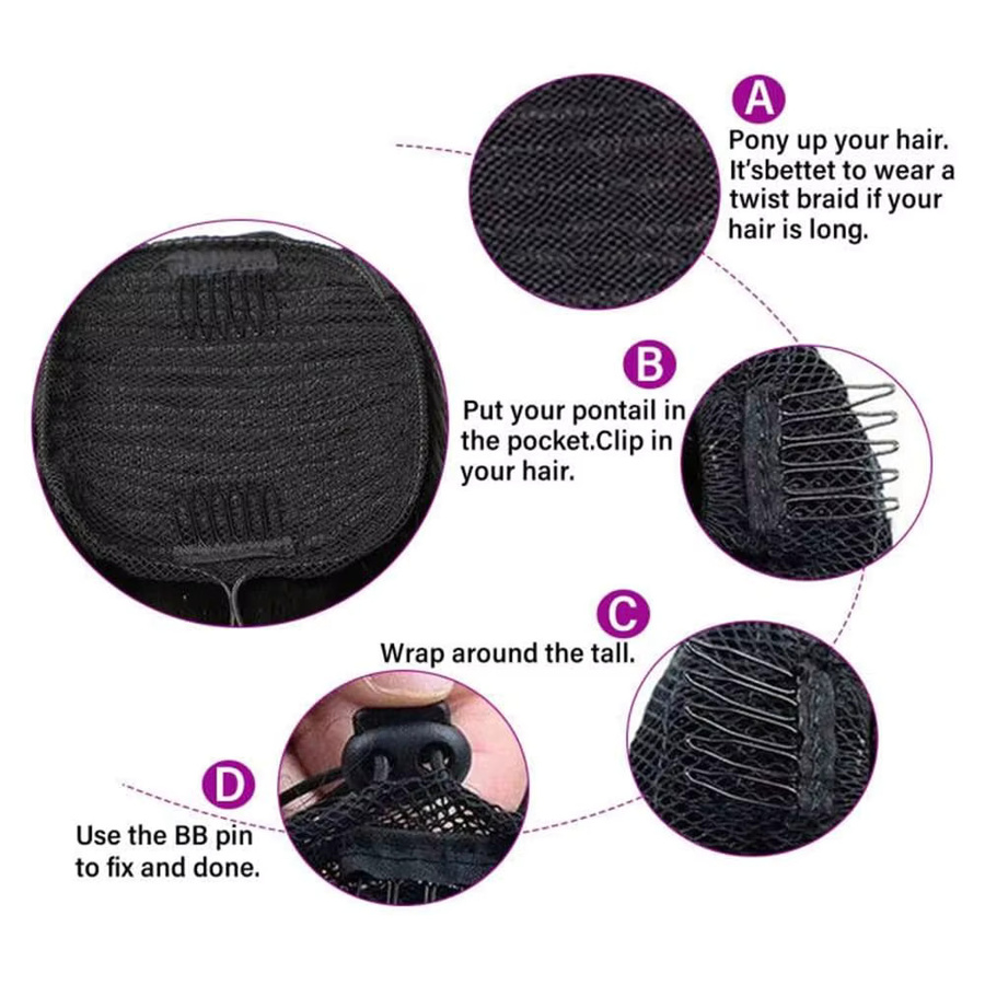 Dula A Hair Kinky Curly Pferdeschwanz-Haarverlängerungen, Echthaar, Unisex - Bild 3