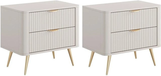 Nachttisch Elonaria von Pascal Morabito in Beige und Gold im Art déco Design, Höhe: 63,2 cm - Bild 1