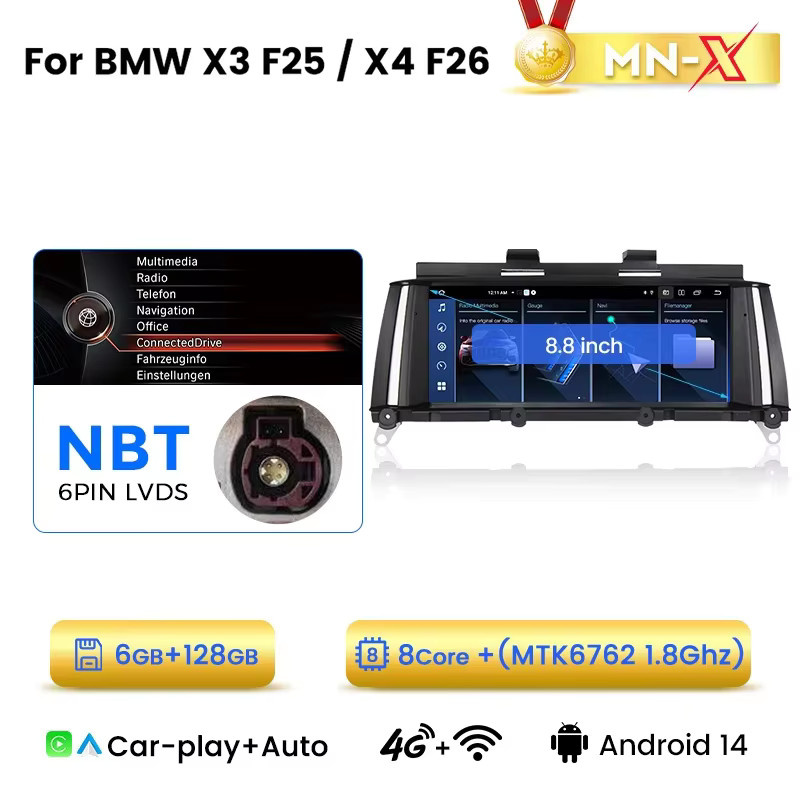 MEKEDE Android 14 Multimedia Radio mit 8,8 Zoll Display für BMW X3 F25 und X4 F26 CIC NBT, Drahtloses CarPlay, GPS und 4G, Schwarz - Bild 5