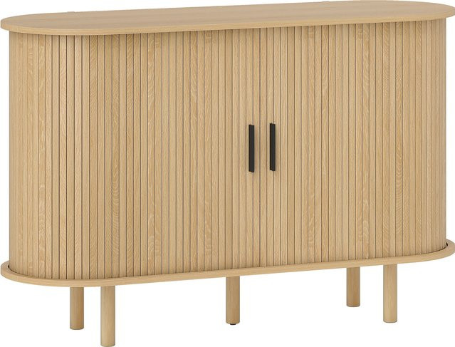 HOMCOM Sideboard in Eiche mit gerillten Lamellentüren und Holzfüßen, modernes Sideboard mit 4 Fächern für Wohnzimmer, Küche oder Flur, B/T/H: 120 x 40 x 78 cm - Bild 1