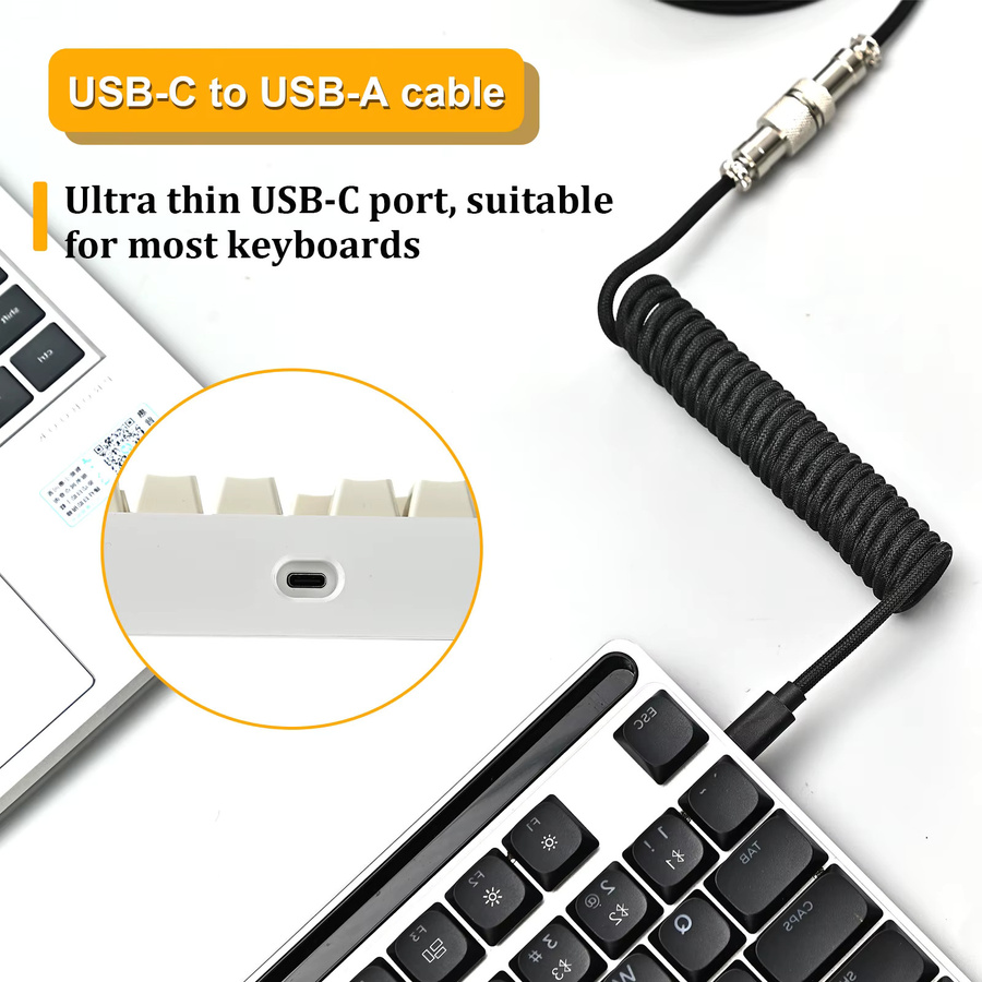 NNBILI USB-C Spiralkabel für mechanische Tastaturen mit Aviation-Connector in Blau - Bild 2