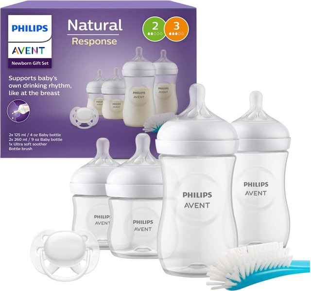 Philips Avent 6-tlg. Starter-Set Natural Response Babyflaschen mit Anti-Kolik-Ventil, BPA-frei, transparent - Bild 1