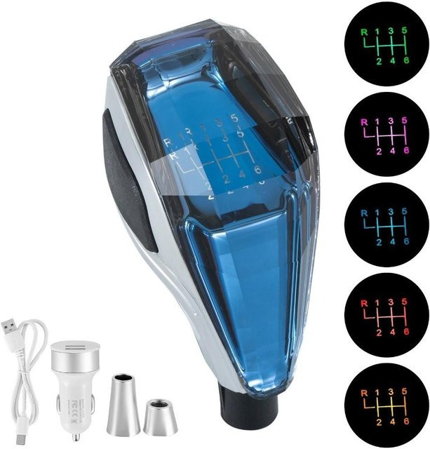 Renguxue Universeller LED-Kristall-Schaltknauf in Blau mit USB-C Anschluss - Bild 1