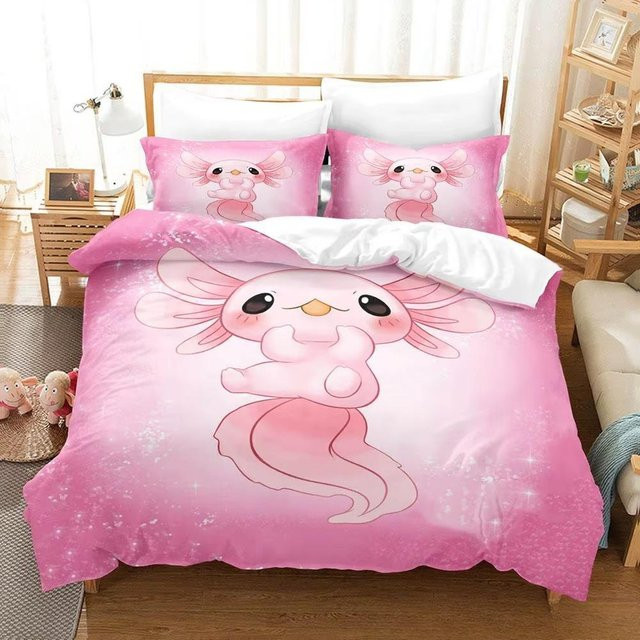 JMG Household Supplies Bettwäsche Set Axolotl Motiv in Pink, Bettbezug und Kissenbezug aus Mikrofaser, B/H: 140 x 210 cm - Bild 1