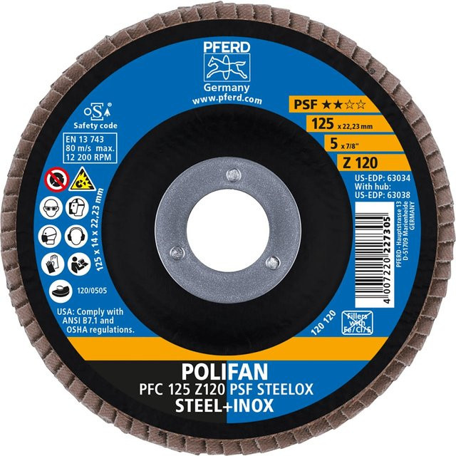 PFERD Polifan PSF Steelox Fächerscheibe konisch Durchmesser: 125 mm, Bohrung: 22,23 mm für Edelstahl und Metall - Bild 2
