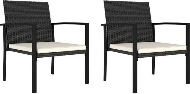 Furnicato Garten Essstuhl Set aus PE-Rattan und Stahl in Schwarz mit cremeweißen Kissen, B/T/H: 53 x 58,5 x 83 cm - Bild 1
