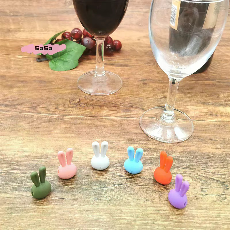 YOWEI 6er-Set Cartoon 3D Hasenohr Weinglasmarker in Multicolor als Glas-Identifikator für Rotwein- und Champagnergläser - Bild 3