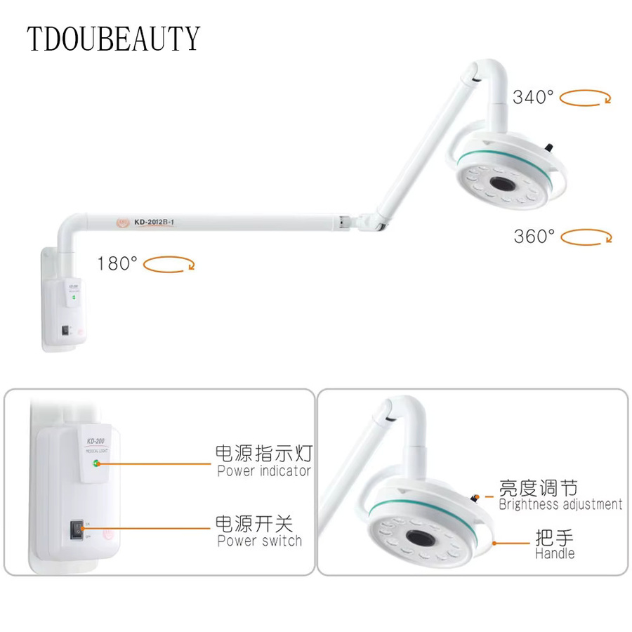TDOUBEAUTY KD-2012B-1 Wandmontierte LED-Operationsleuchte 36W Schattenfreie Zahnarztlampe in Weiß - Bild 4