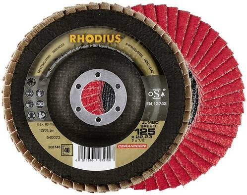 Rhodius JUMBO SPEED Fächerschleifscheibe für Edelstahl, Körnung 60, Durchmesser: 125 mm, Bohrungs-Ø: 22,23 mm, Farbe: Rot - Bild 1