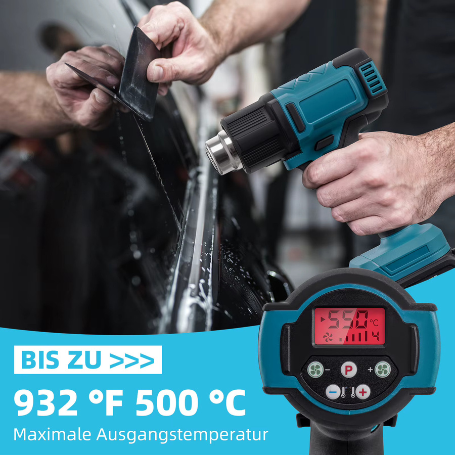 Makita Kabelloser Heißluftfön 350W in Blau mit 3 Düsen und einstellbarer Temperatur - Bild 6