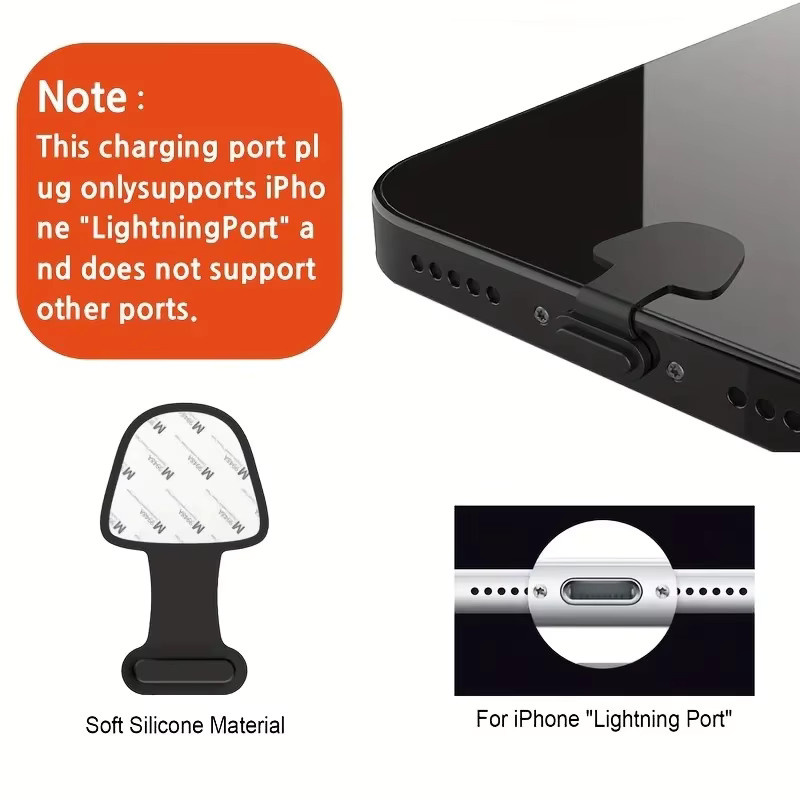 Set aus 3 oder 5 Silikon-Steckern als staubdichter Schutz für iPhone und USB-C Android-Handys sowie Tablets, Schwarz/Transparent - Bild 4