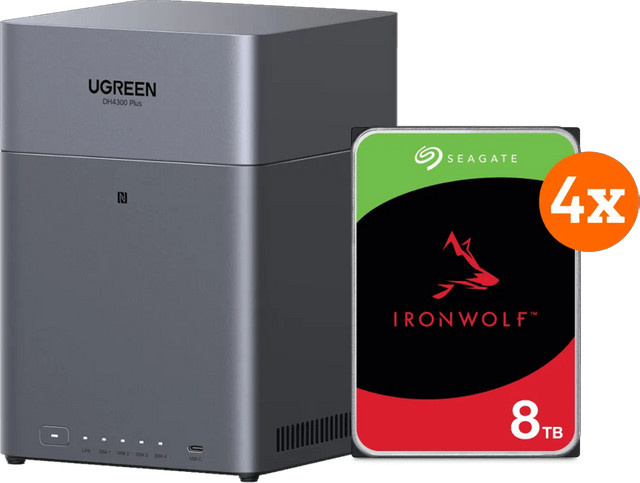 UGREEN NASync DH4300 Plus NAS-System in Grau mit 4 Seagate Ironwolf Festplatten à 8 TB - Bild 1