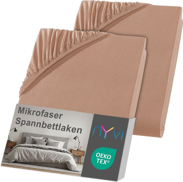 NYVI DreamScience Spannbettlaken aus Mikrofaser, 2er Pack, Farbe: Nougat, B/T: 90 x 200 cm bis 100 x 200 cm, bügelfrei und mit Rundumgummizug - Bild 1