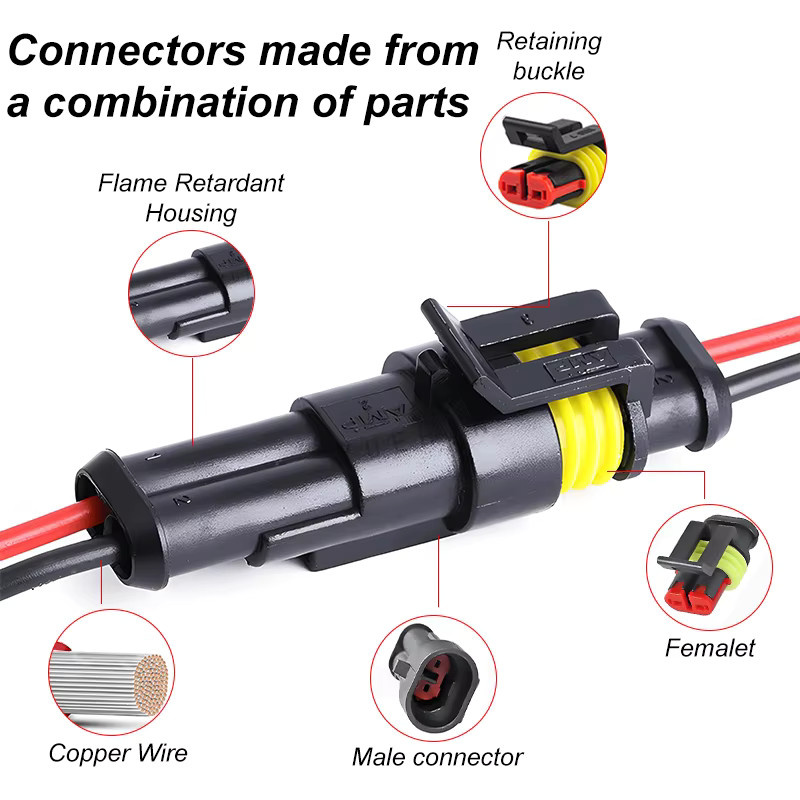EOOPEE 2Pin Elektrischer Drahtstecker Männlich und Weiblich Wasserdicht für Auto Lkw und Motorrad in Schwarz - Bild 3