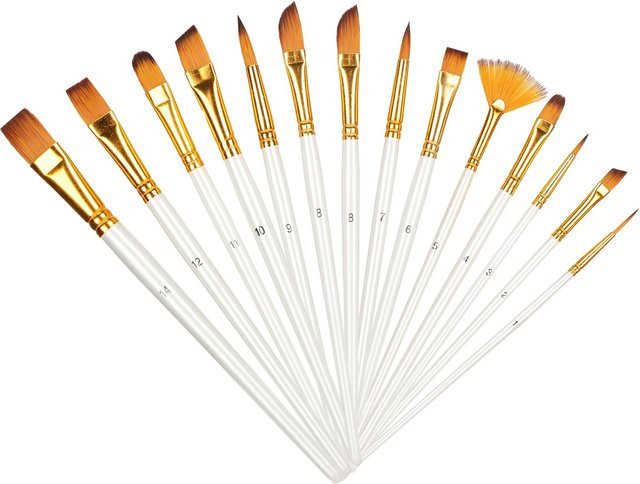 GoolRC 13-teiliges Künstlerpinsel-Set aus Nylon mit perlweißen Stielen für Aquarell und Acryl - Bild 1