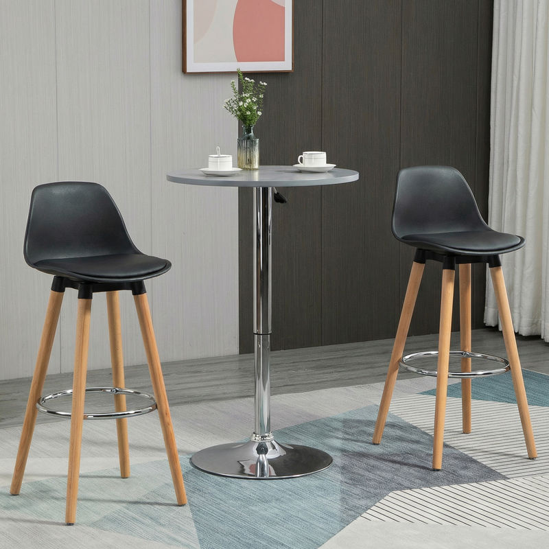 HOMCOM Barhocker 2er Set aus Kunstleder in Schwarz mit Holzbeinen und Rückenlehne - Bild 2