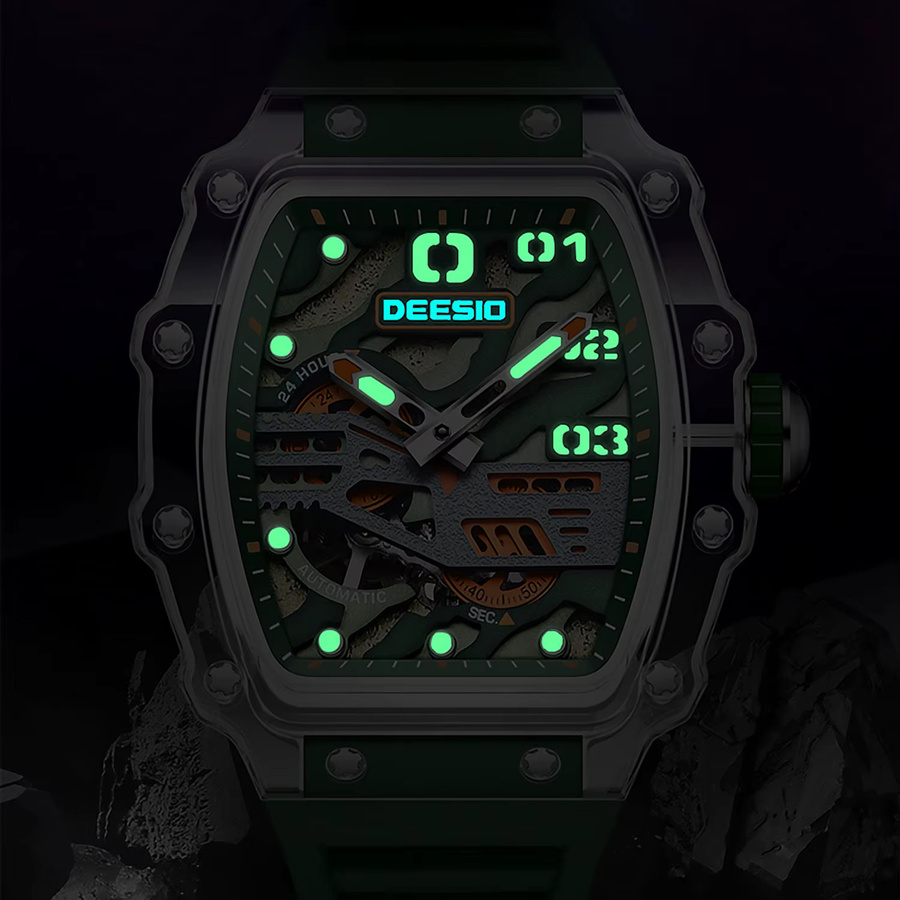 Deesio Herrenuhr GMT, Automatik, Kohlefaser, Saphirglas, Silber - Bild 5