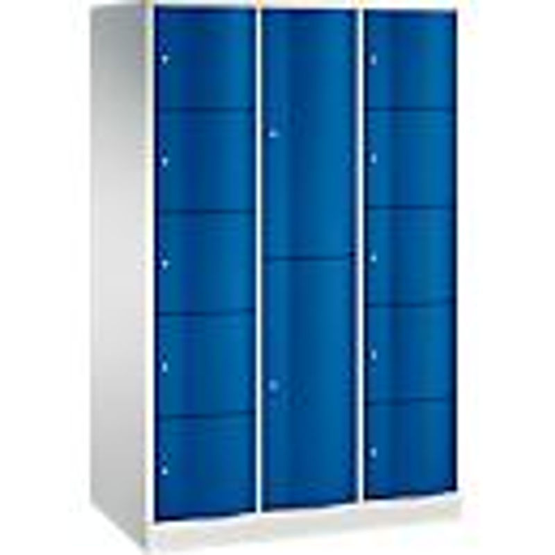C+P Kombi-Schließfachschrank Resisto mit 3 Abteilen und 12 Fächern, Lichtgrau/Enzianblau, B/T/H: 114,8 x 64,0 x 195,0 cm - Bild 2