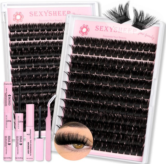 SEXYSHEEP DIY Wimpern-Cluster-Set D-Curl, 8-16mm, mit Wimpernkleber und Pinzette - Bild 1