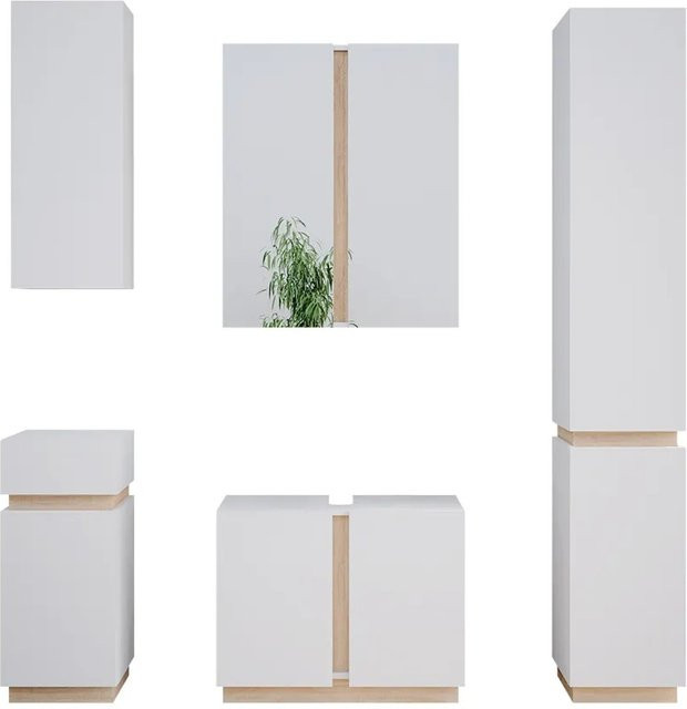Vicco Badmöbel-Set Gloria in Weiß und Beige, modernes 5-teiliges Set mit Waschtischunterschrank, Spiegelschrank und Wandschrank - Bild 1