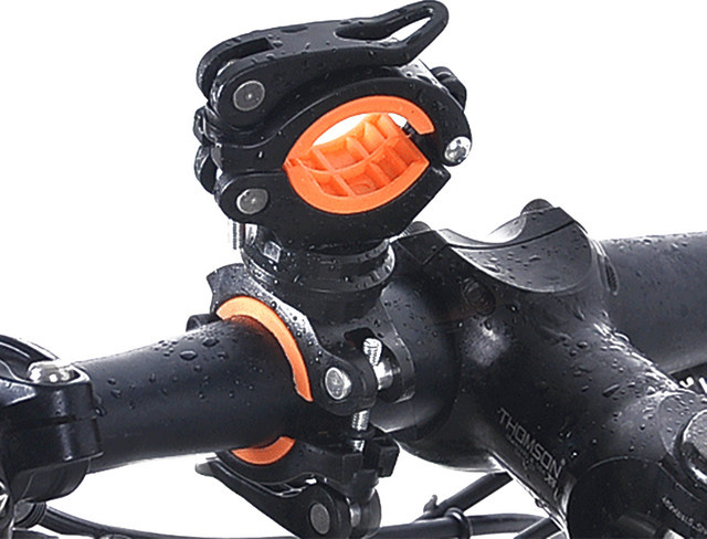 360 Grad drehbare Motorrad Halterung für LED Scheinwerfer und Taschenlampe in Schwarz und Orange - Bild 1