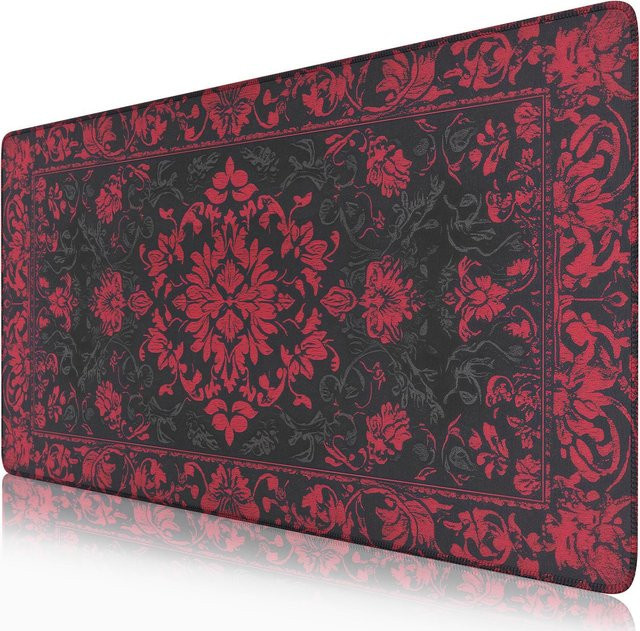 Viktorianische Gothic-Schreibtischunterlage mit Blumenmuster in Schwarz-Rot, Barock-XXL-Mauspad im Dark Academia Vintage-Stil für deinen Schreibtisch - Bild 1
