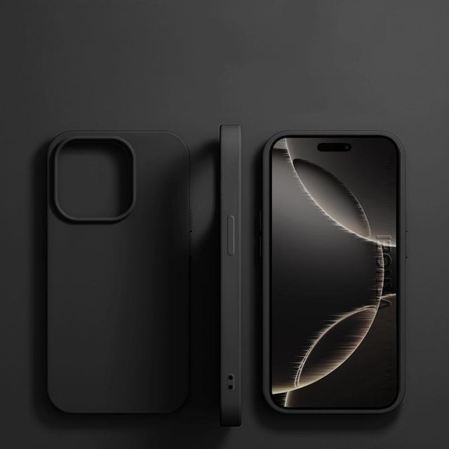 Stoßfeste Flüssigsilikon-Handyhülle für iPhone 12, 13, 14, 15, 16 Pro Max Plus in Schwarz - Bild 1