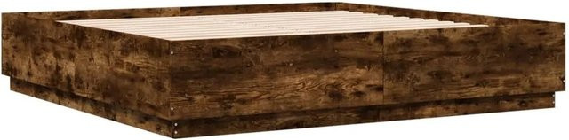 vidaXL Bettgestell aus Holzwerkstoff in Räuchereiche mit LED-Unterbettbeleuchtung und USB-Ladeport, B/T/H: 200 x 200 x 40 cm - Bild 1
