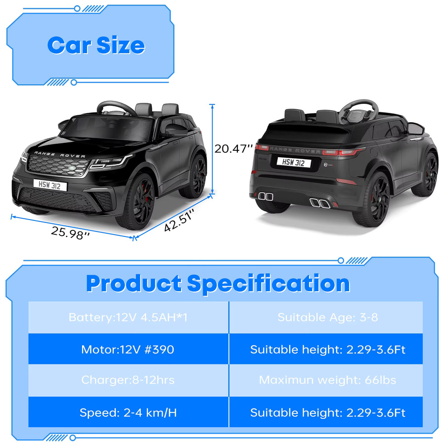 Elektro-Quad für Kinder mit 12 V, Fernbedienung 2,4 GHz, Radstoßdämpfung und MP3-Musik, Farbe: Rot/Schwarz - Bild 2